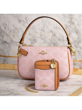 NEW Authentic Coach Nolita 19 + Coach Zip Card Case in Powder Pink Signature NWT